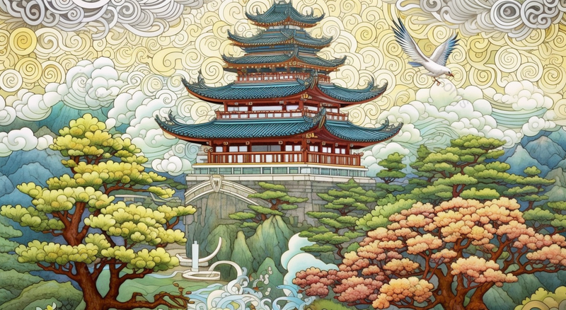 树林中的古建筑塔风景插画,插画/手绘图,插画/手绘图库,插画/手绘图下载,插画/手绘